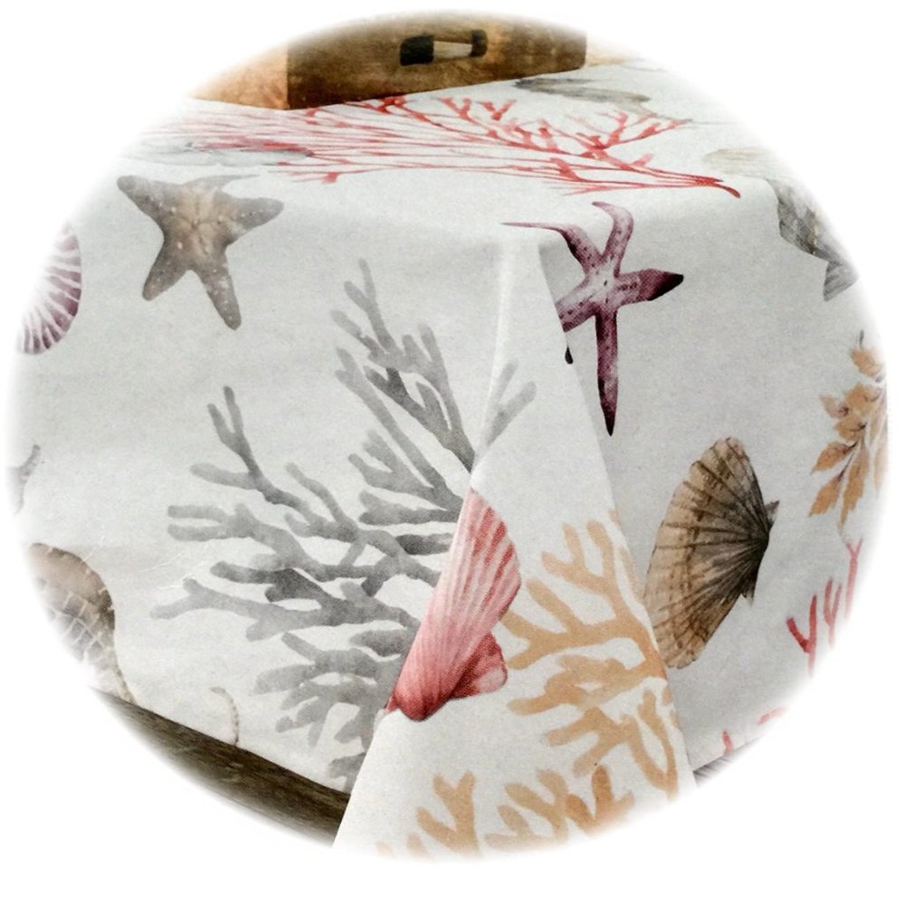 NEW Benson Mills La Mer Tablecloth Spillproof Under the Sea Beach Shells 52X70"
